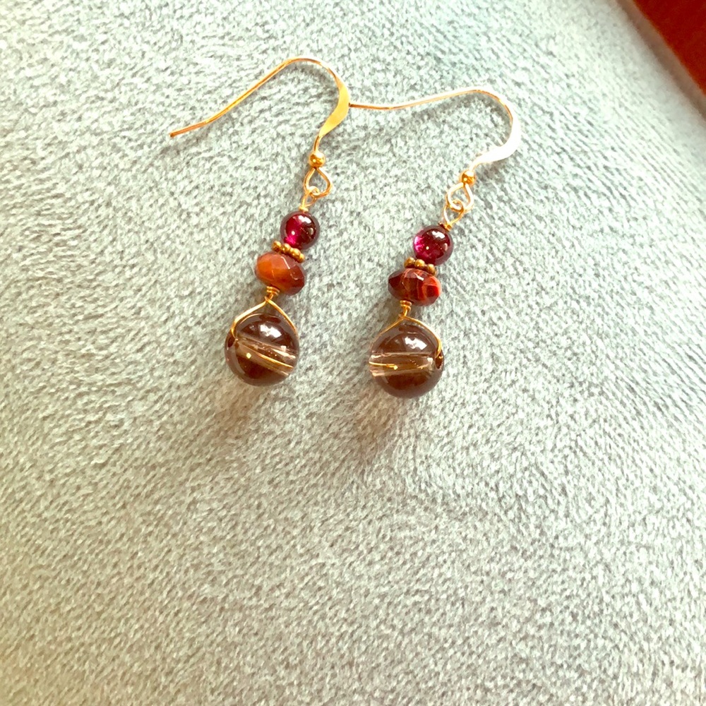 Garnet and Smoky Topaz drop earrings